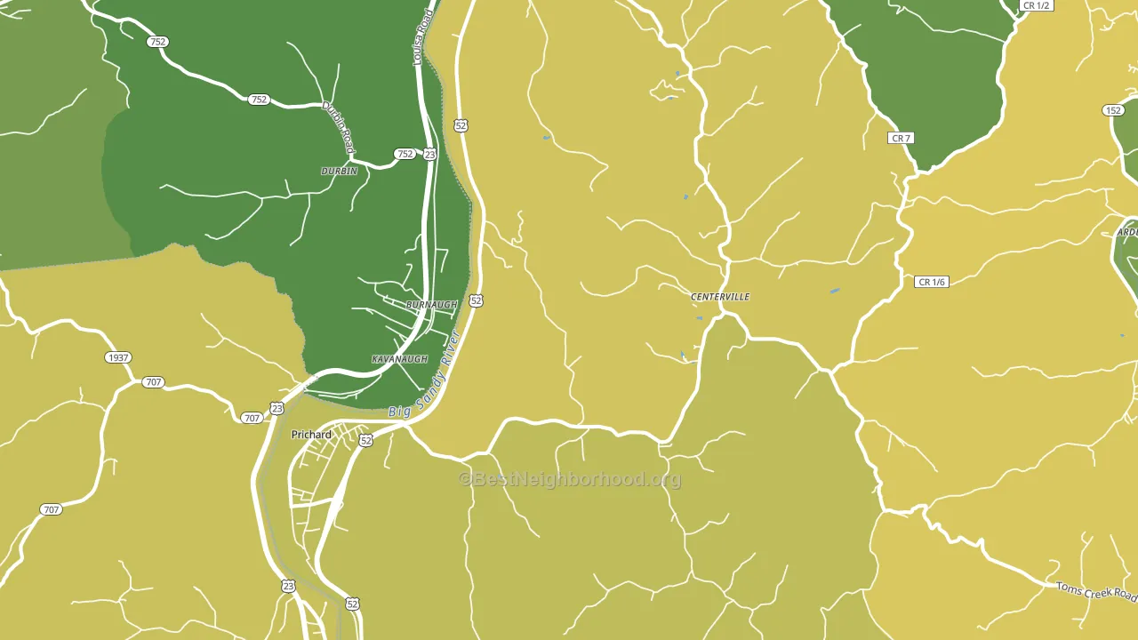 Prichard, WV block-group voter-turnout map