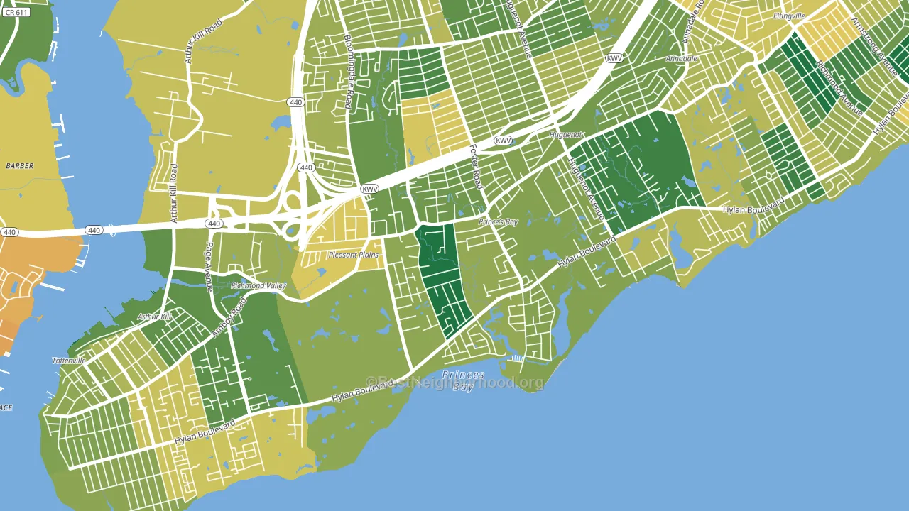 Prince's Bay, Staten Island, NY block-group voter-turnout map