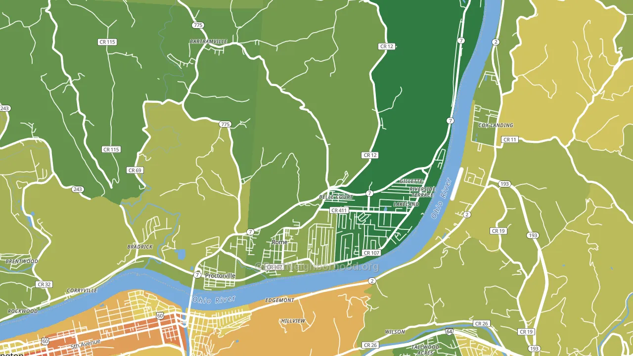 Proctorville, OH block-group voter-turnout map