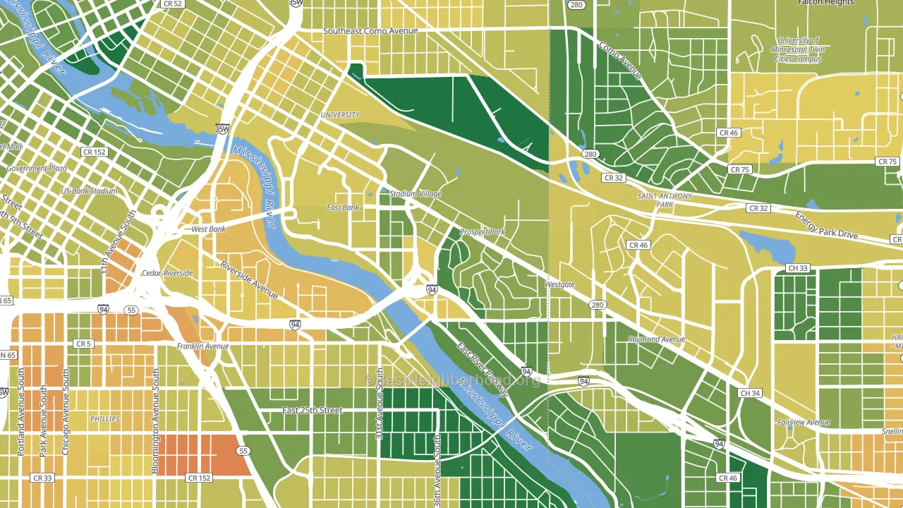 Prospect Park, Minneapolis, MN block-group voter-turnout map
