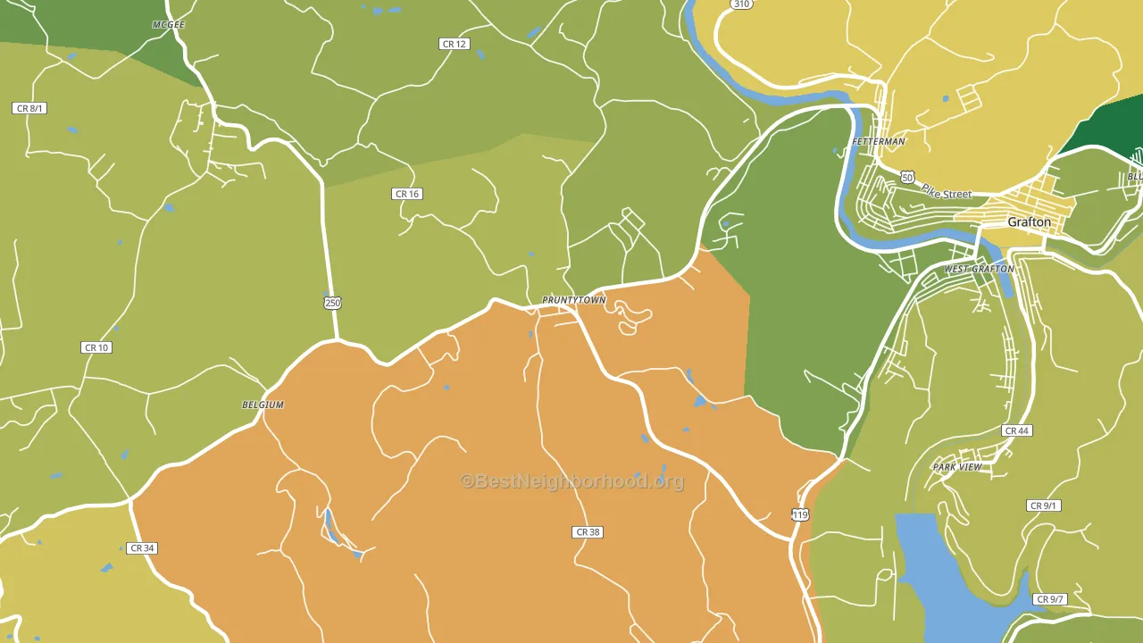 Pruntytown, WV block-group voter-turnout map