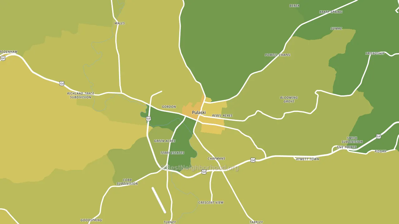Pulaski, TN block-group voter-turnout map