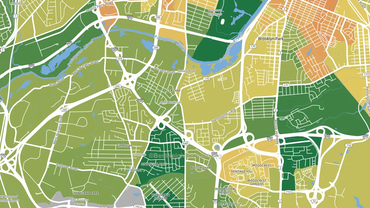Pumphrey, Linthicum, MD block-group voter-turnout map