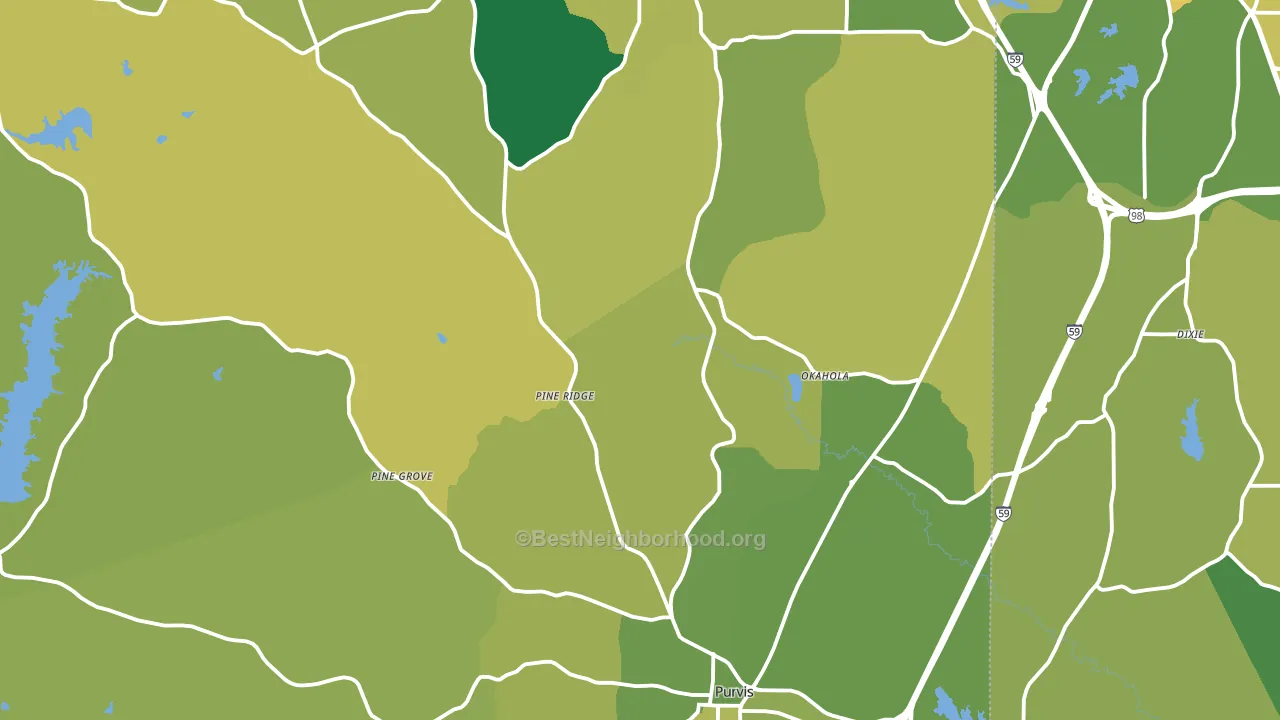 Purvis, MS block-group voter-turnout map
