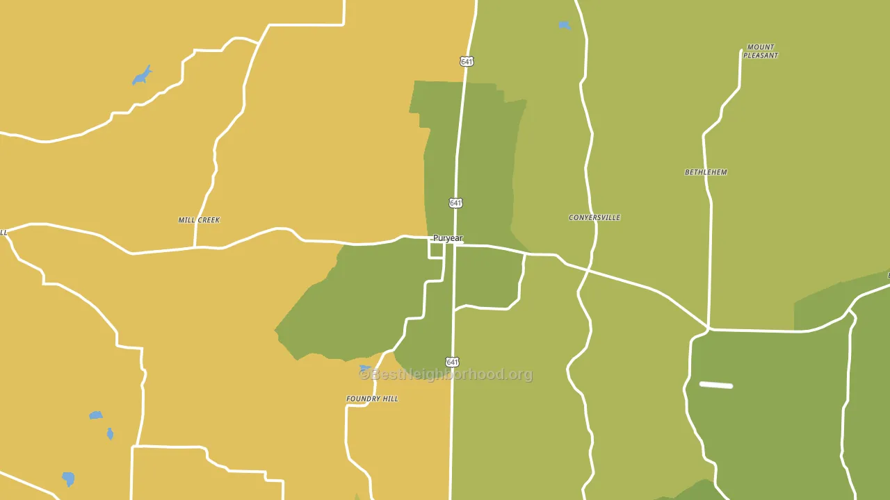 Puryear, TN block-group voter-turnout map
