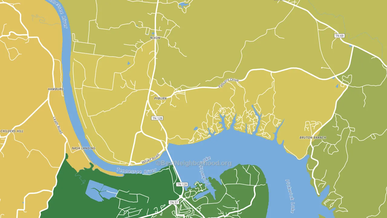 Pyburns, TN block-group voter-turnout map