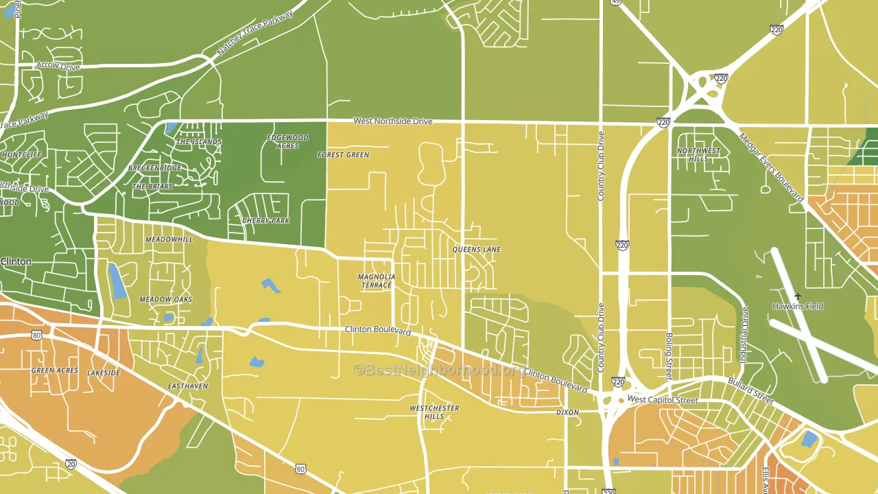 Queens-Magnolia Terrace, Jackson, MS block-group voter-turnout map