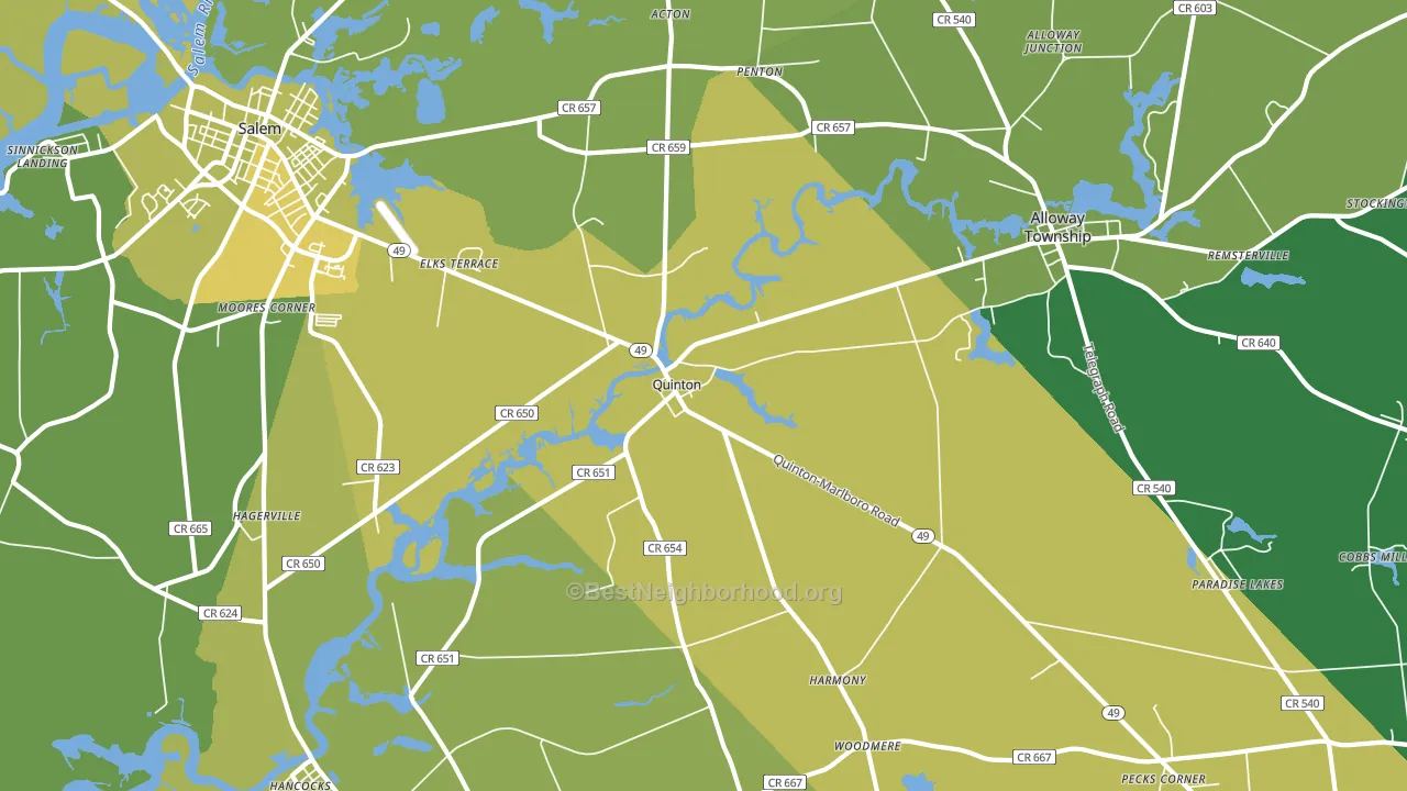 Quinton, NJ block-group voter-turnout map