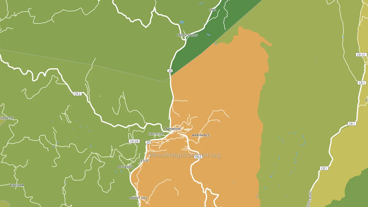 Quinwood, WV block-group voter-turnout map