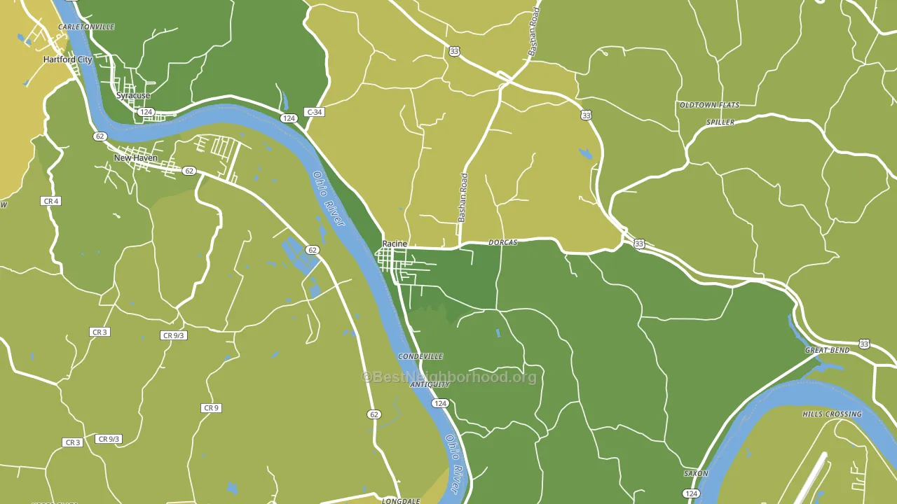 Racine, OH block-group voter-turnout map