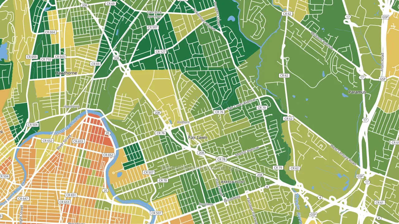 Radburn, Fair Lawn, NJ block-group voter-turnout map