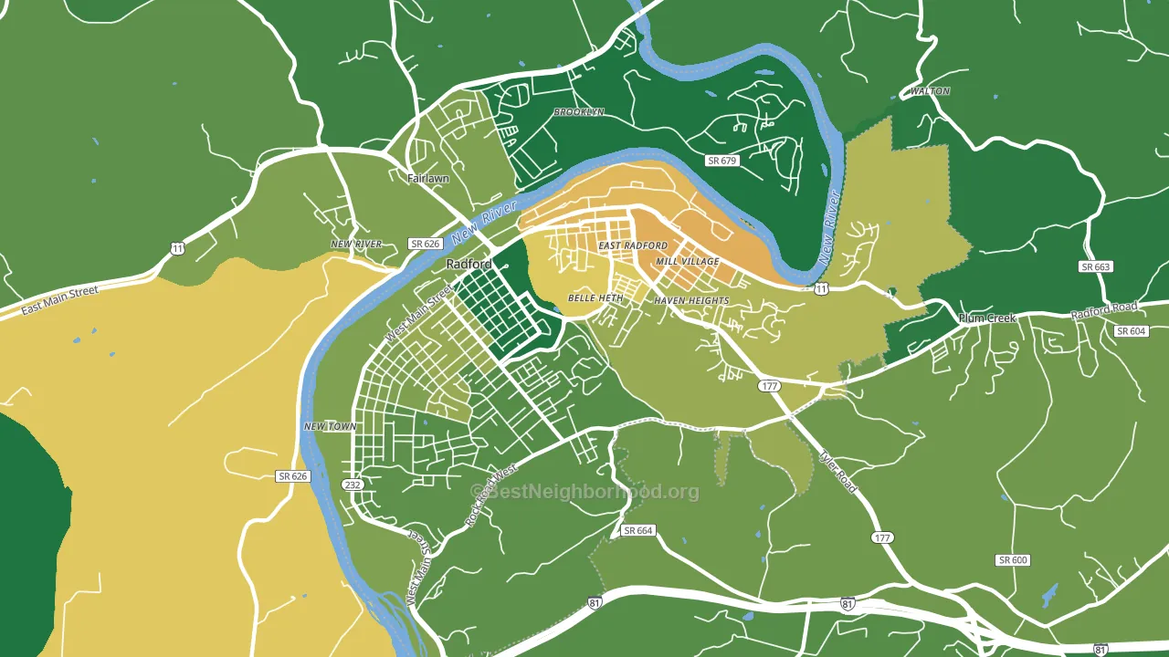 Radford City, VA block-group voter-turnout map