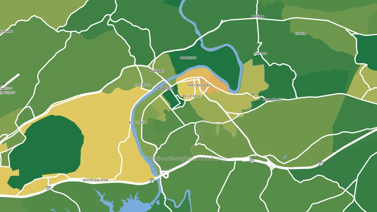 Radford, VA block-group voter-turnout map