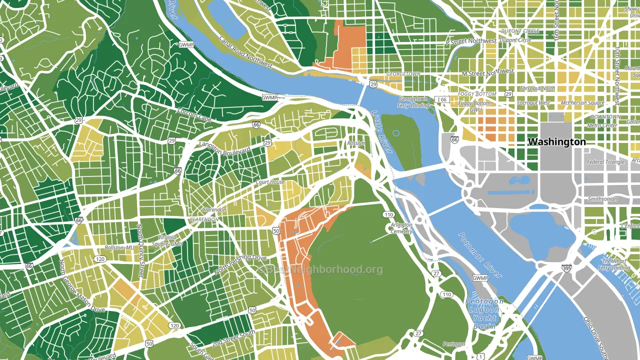 Radnor-Ft Myer Heights, Arlington, VA block-group voter-turnout map