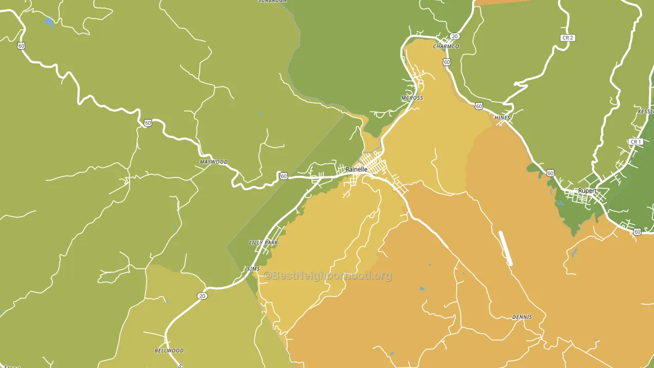 Rainelle, WV block-group voter-turnout map