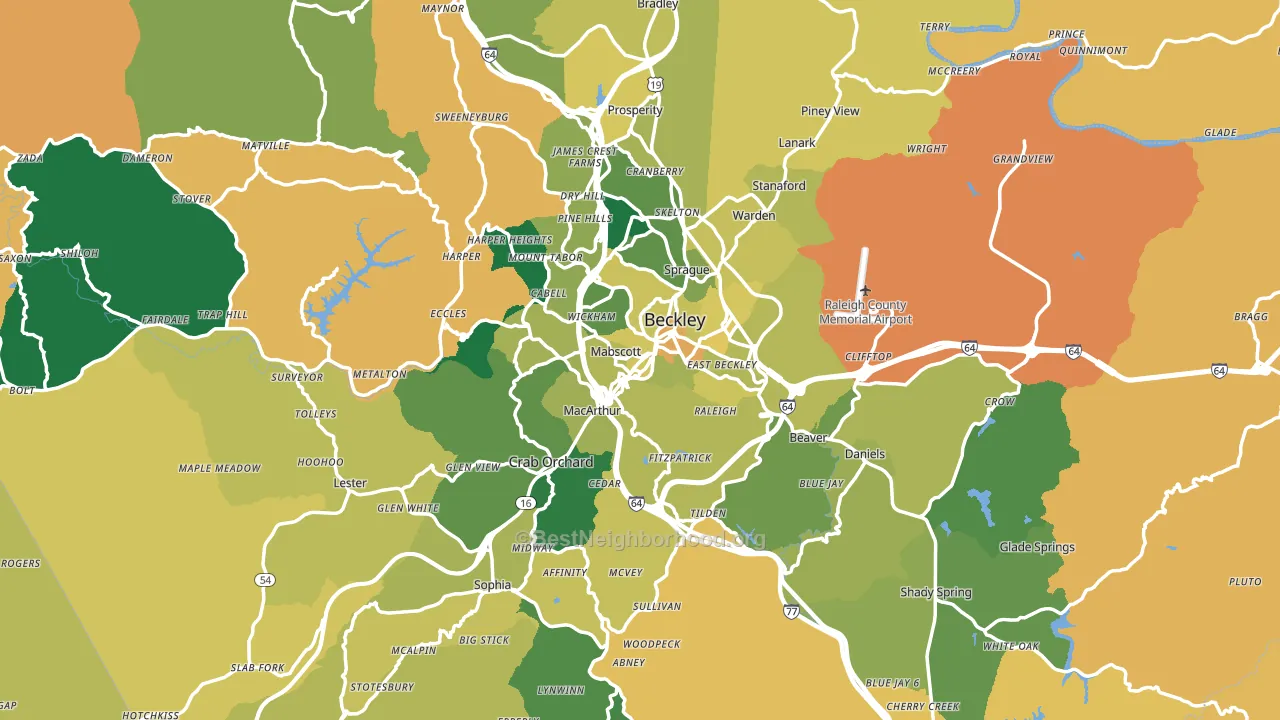 Raleigh County, WV block-group voter-turnout map
