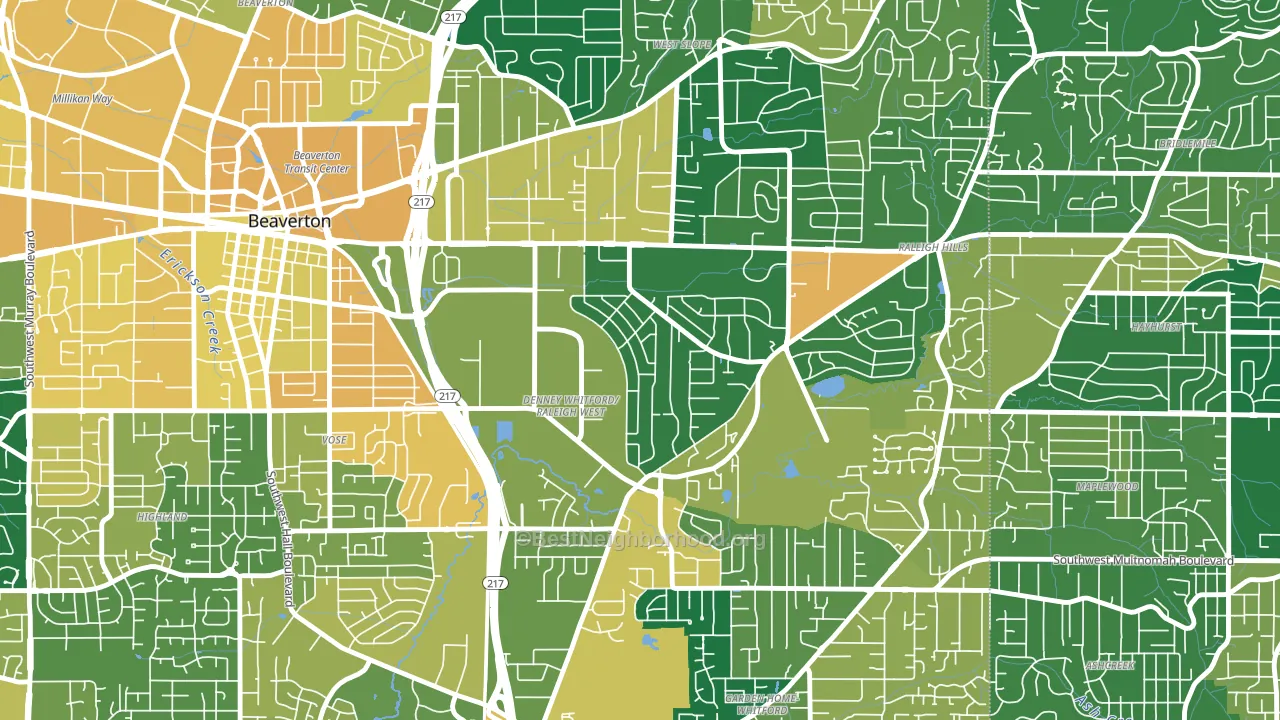 Raleigh West, Beaverton, OR block-group voter-turnout map