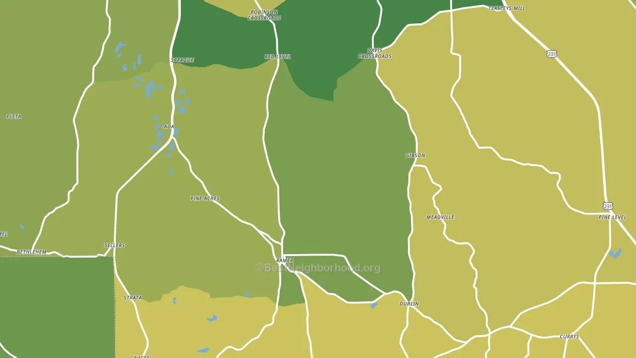 Ramer, AL block-group voter-turnout map