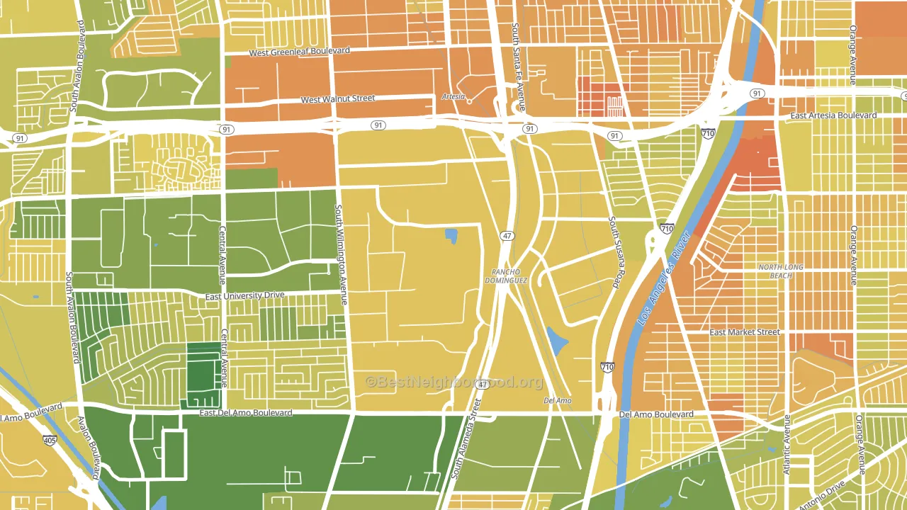 Rancho Dominguez, Compton, CA block-group voter-turnout map