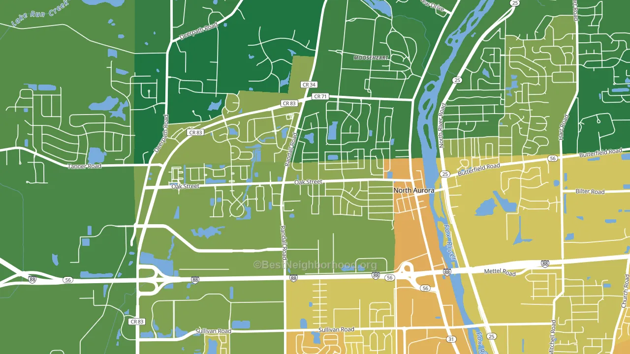 Randall Hills, North Aurora, IL block-group voter-turnout map