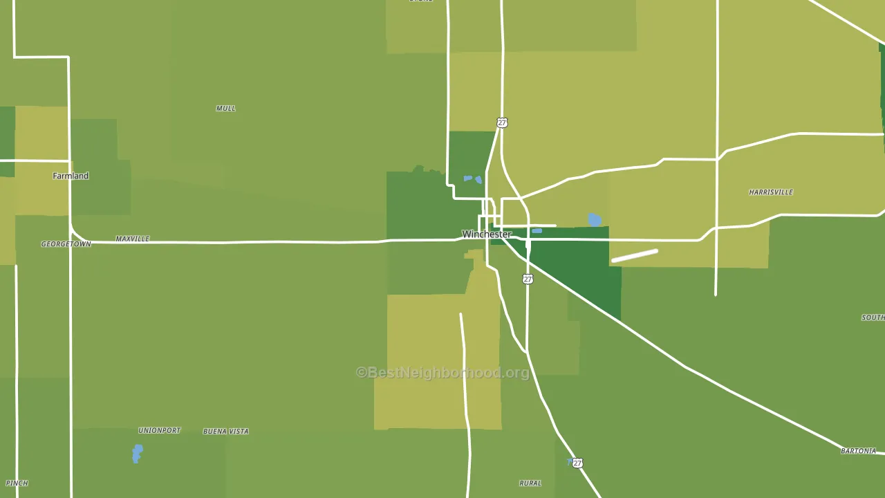 Randolph County, IN block-group voter-turnout map