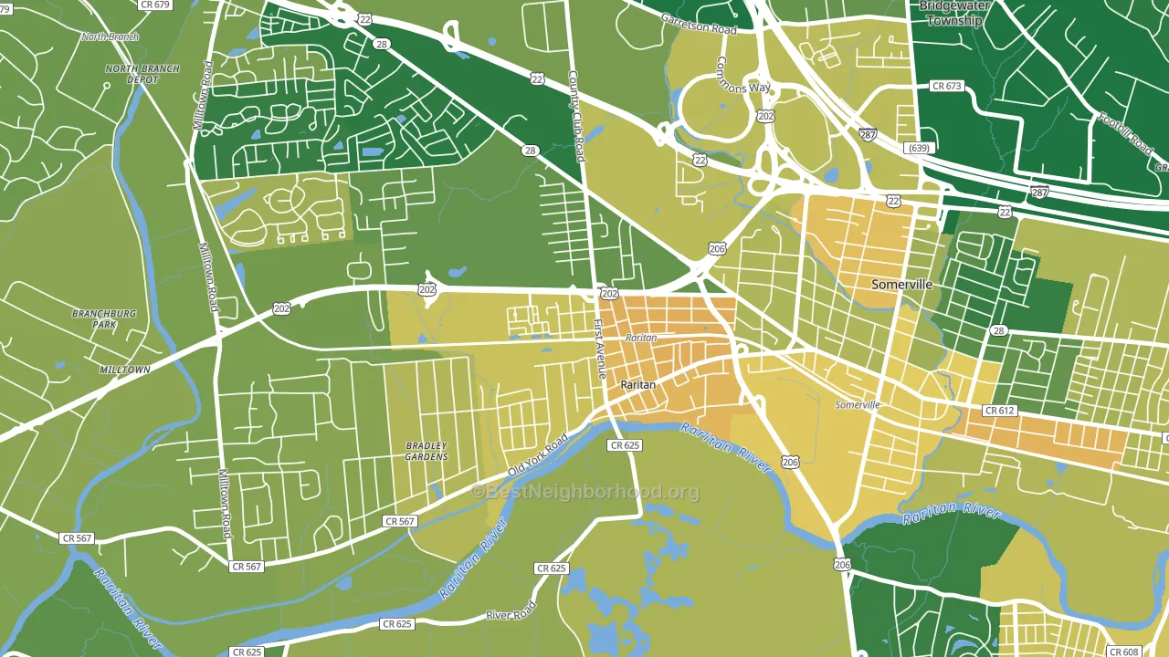 Raritan, NJ block-group voter-turnout map