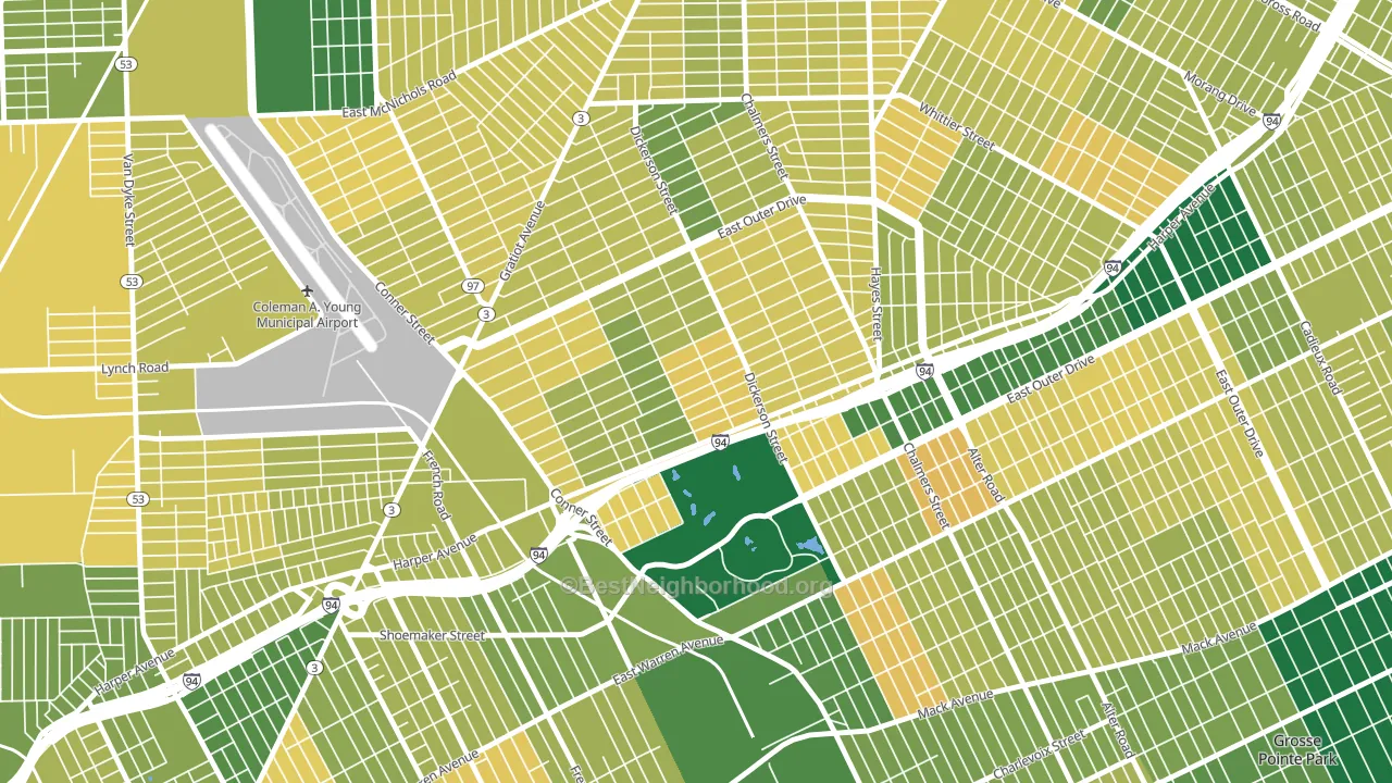 Ravendale, Detroit, MI block-group voter-turnout map