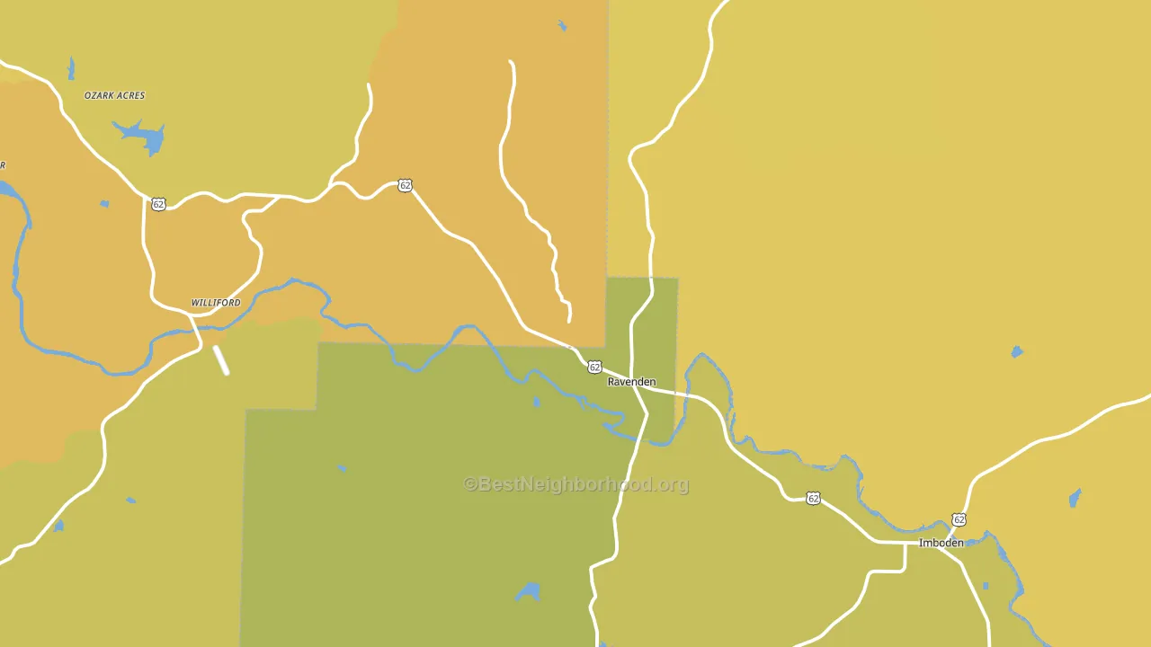 Ravenden, AR block-group voter-turnout map