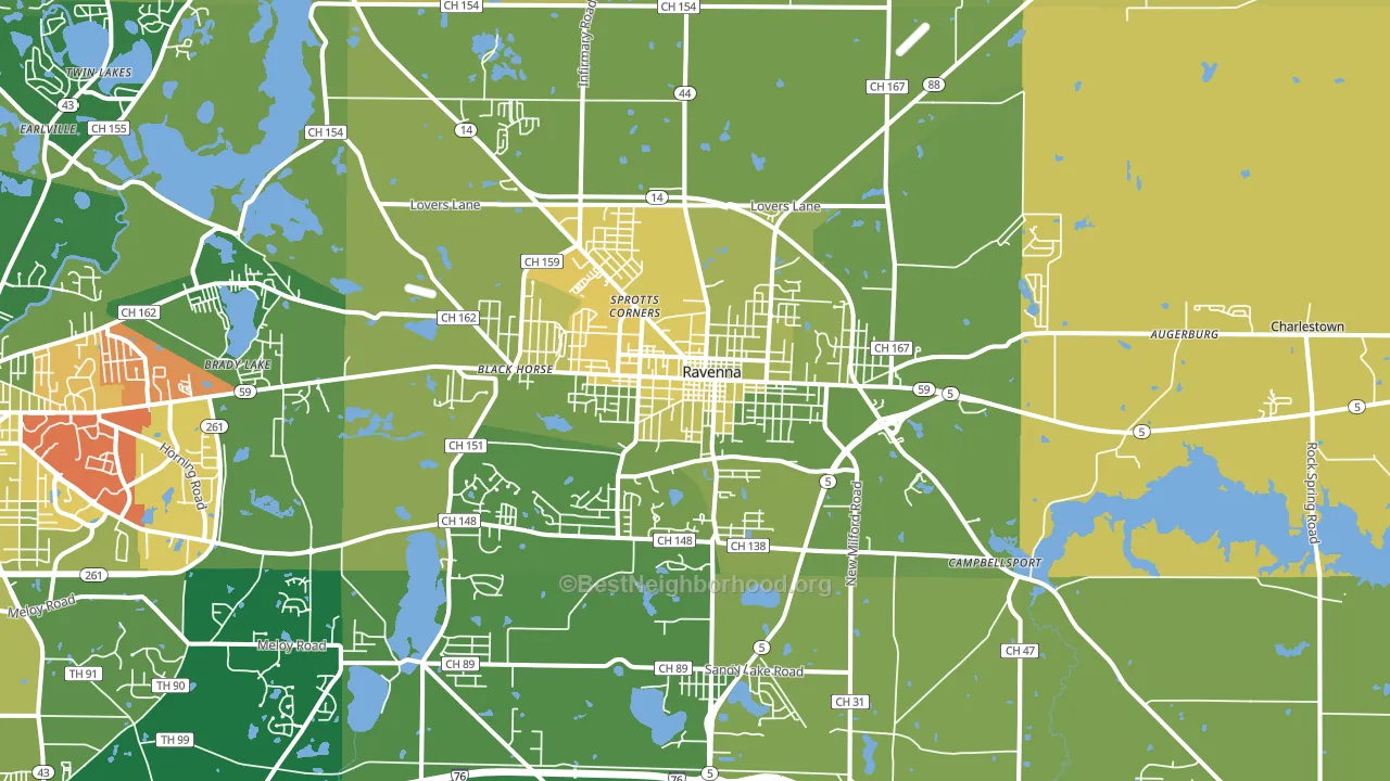 Ravenna, OH block-group voter-turnout map