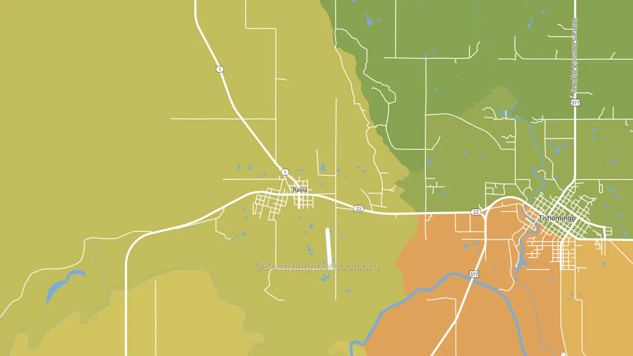 Ravia, OK block-group voter-turnout map
