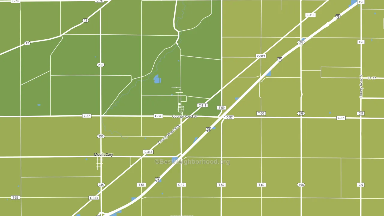 Rawson, OH block-group voter-turnout map
