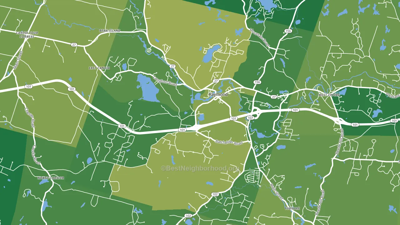 Raymond, NH block-group voter-turnout map