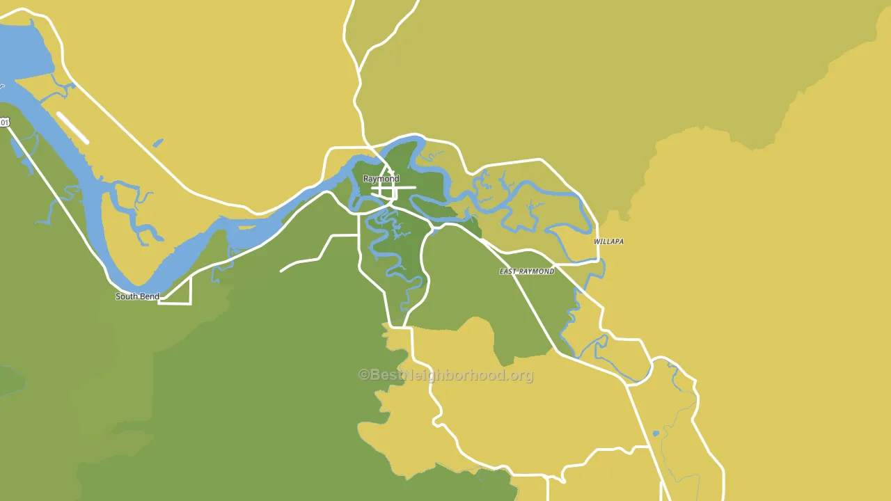 Raymond, WA block-group voter-turnout map
