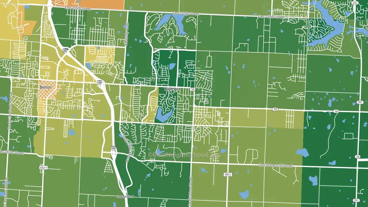 Raymore, MO block-group voter-turnout map