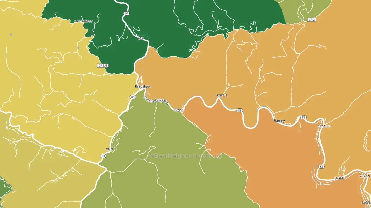 Raysal, WV block-group voter-turnout map