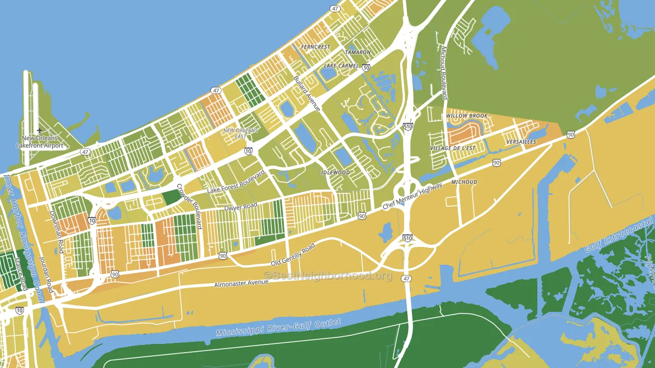 Read Blvd East, New Orleans, LA block-group voter-turnout map