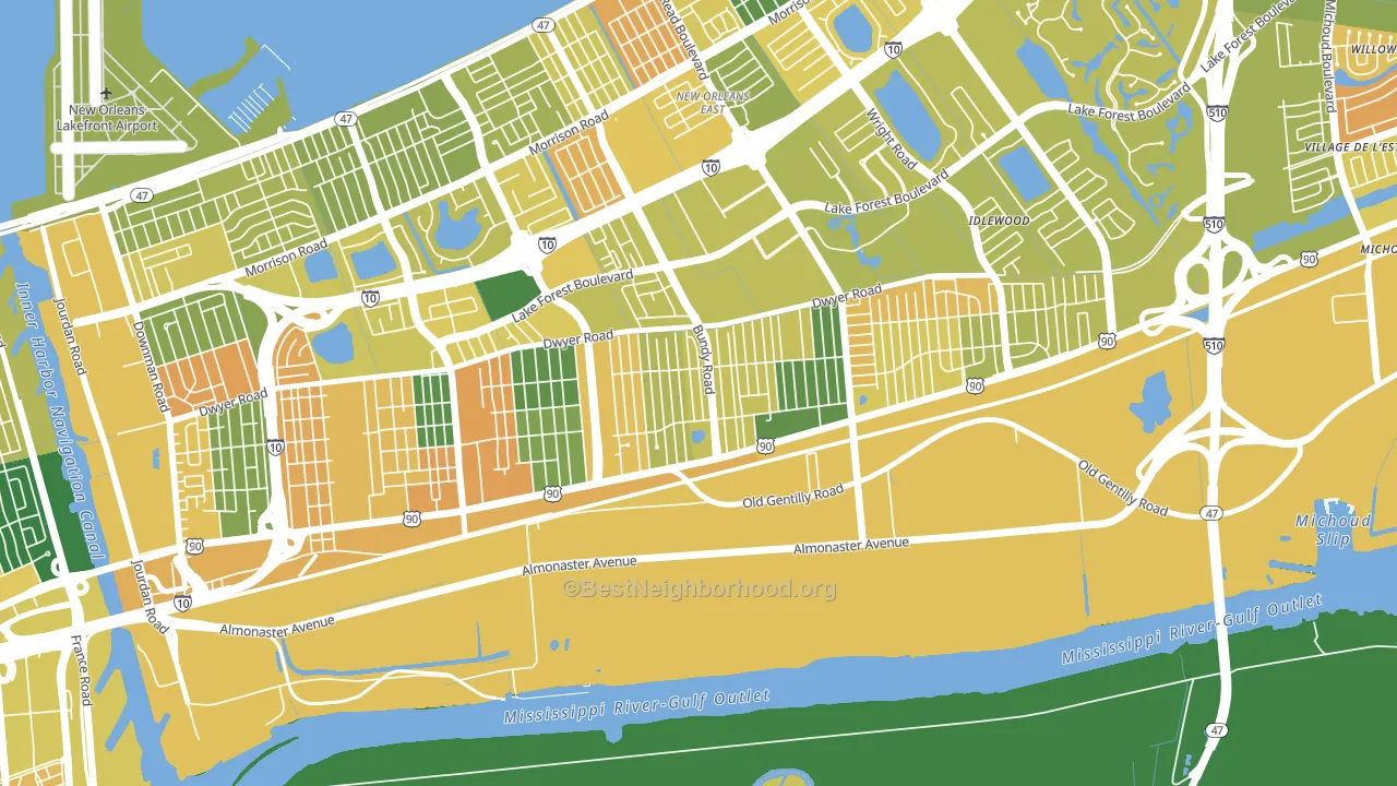 Read Blvd West, New Orleans, LA block-group voter-turnout map