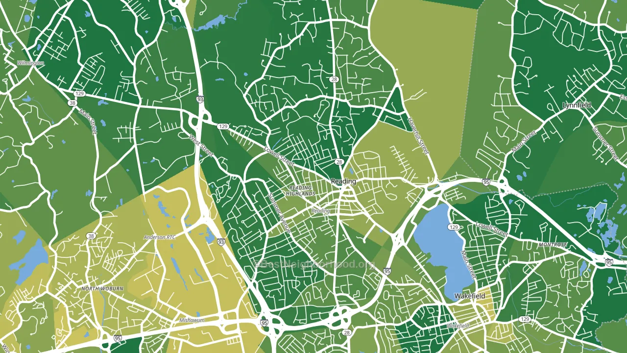Reading, MA block-group voter-turnout map