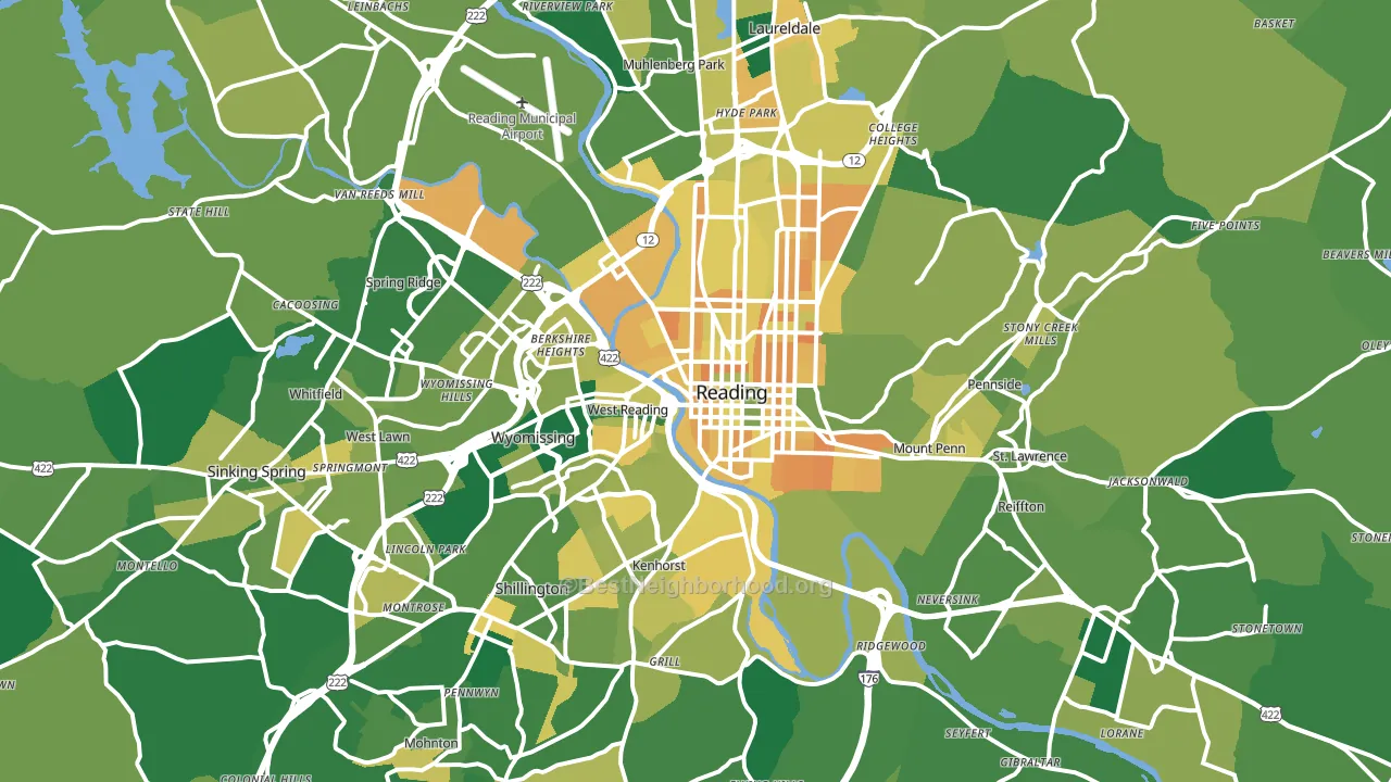 Reading, PA block-group voter-turnout map