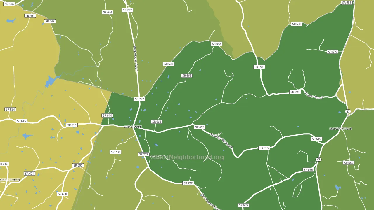 Red House, VA block-group voter-turnout map