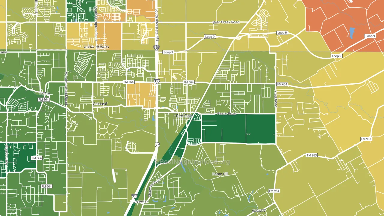 Red Oak, TX block-group voter-turnout map