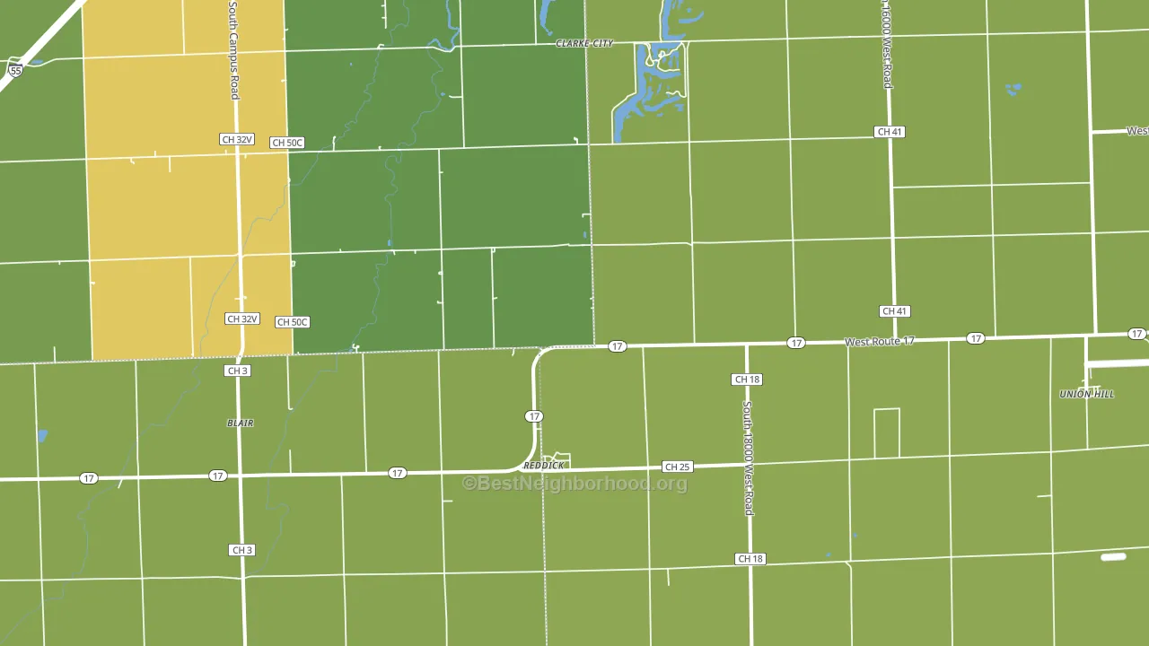 Reddick, IL block-group voter-turnout map