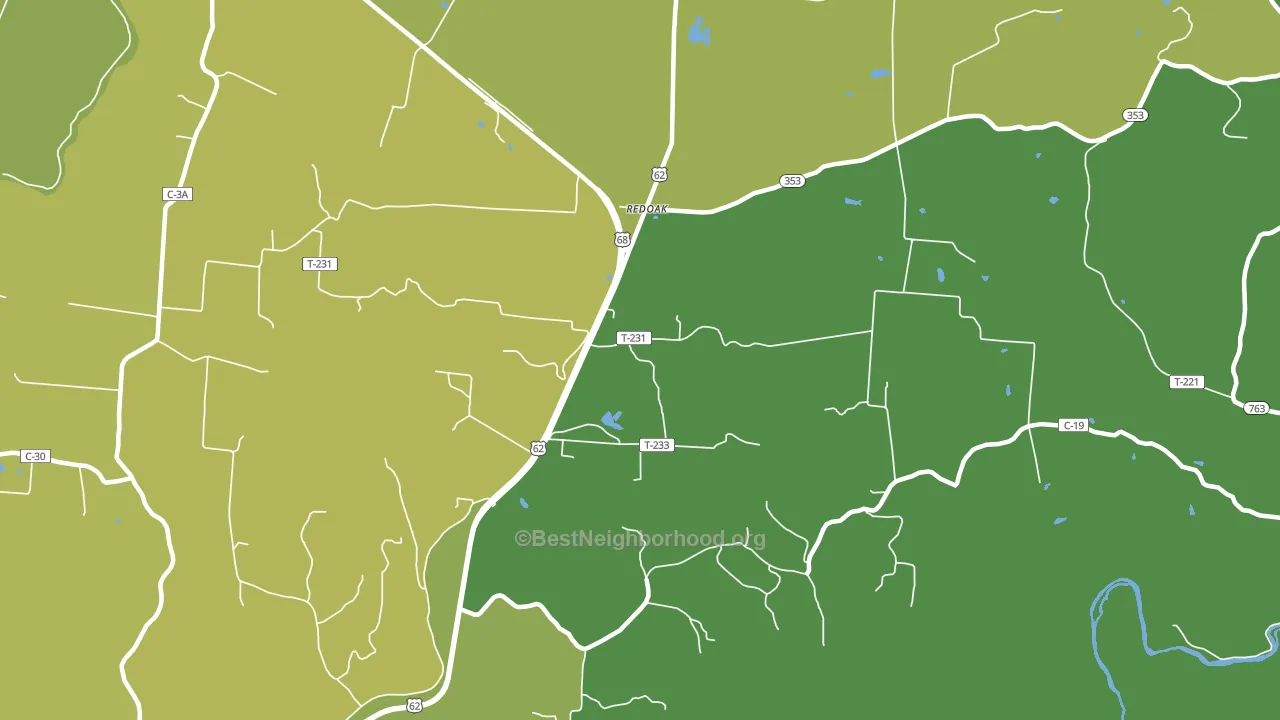 Redoak, OH block-group voter-turnout map