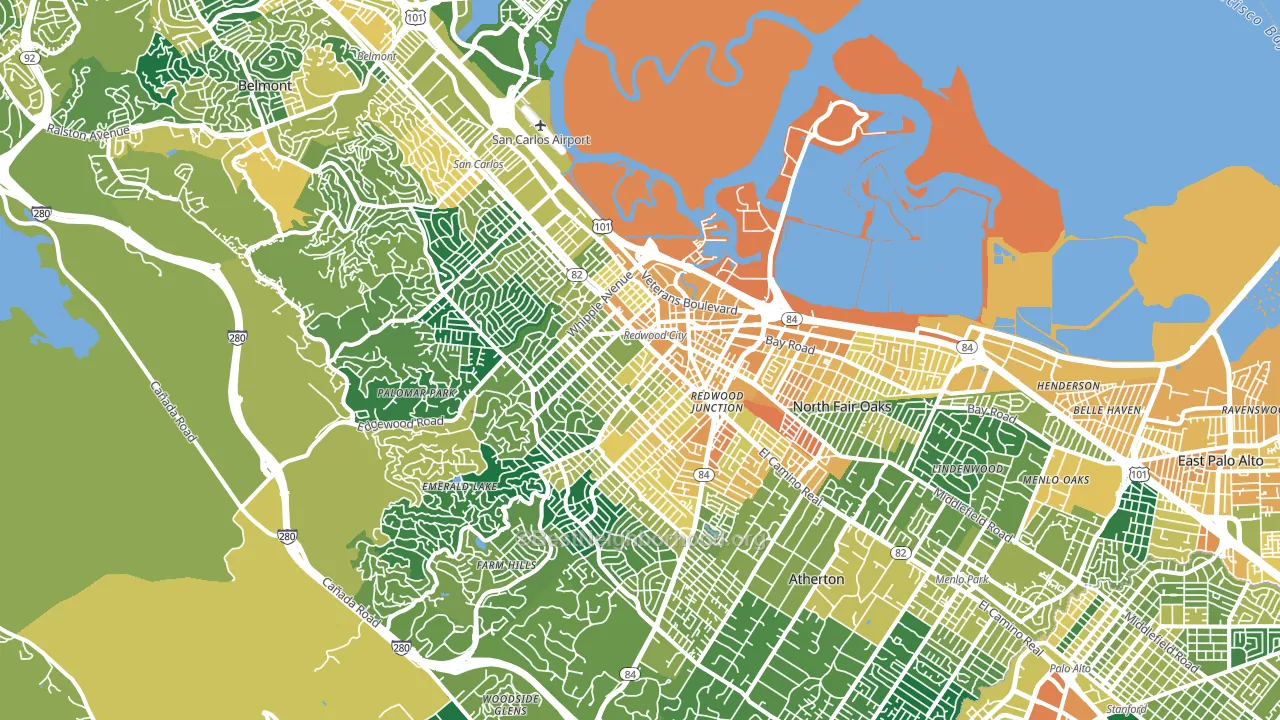 Redwood City, CA block-group voter-turnout map
