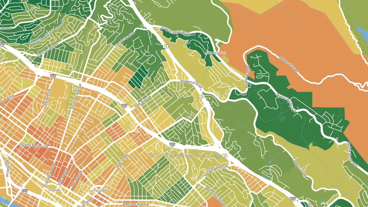 Redwood Heights, Oakland, CA block-group voter-turnout map