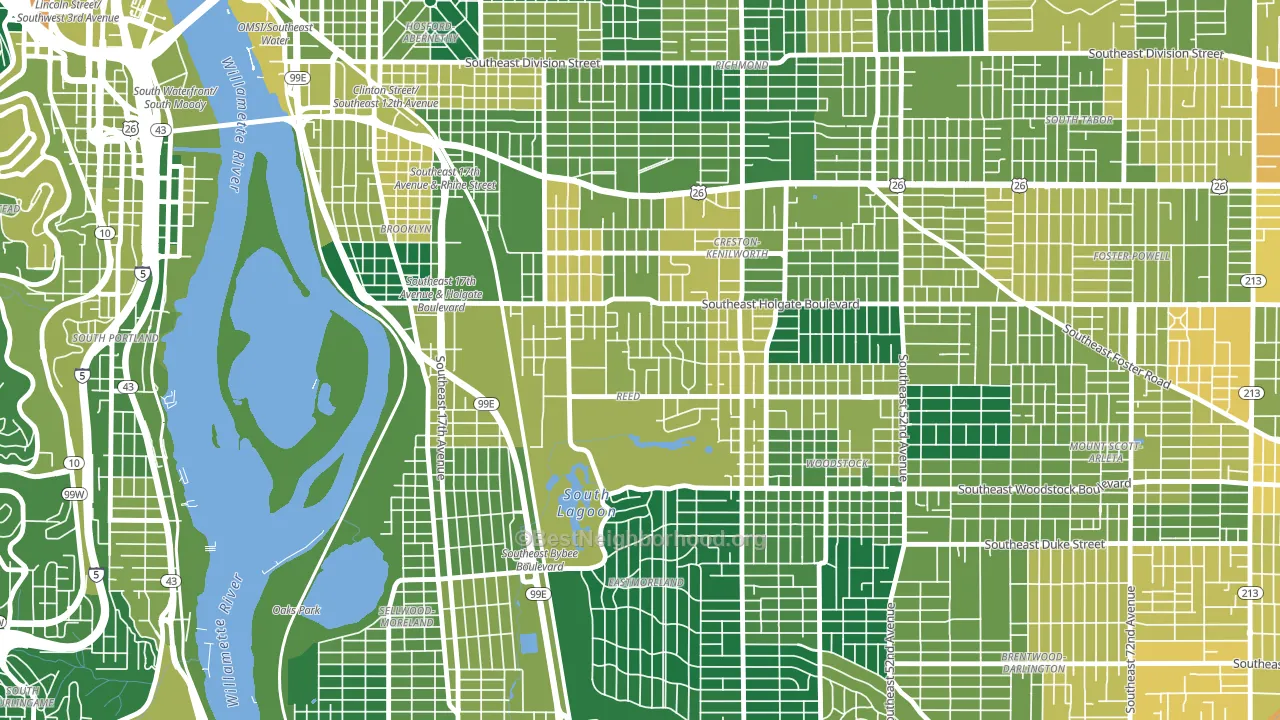 Reed, Portland, OR block-group voter-turnout map