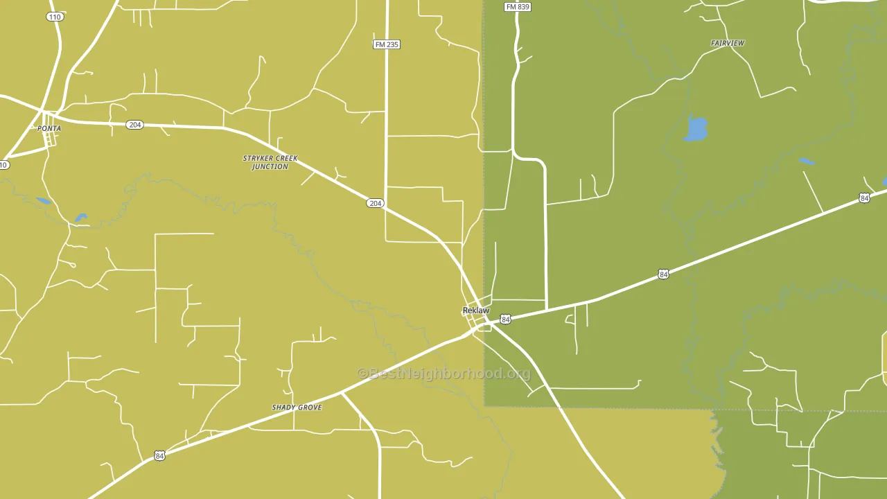 Reklaw, TX block-group voter-turnout map
