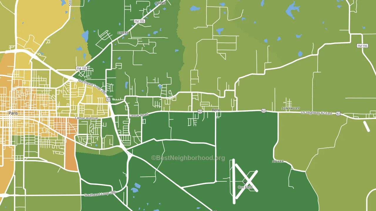 Reno, TX block-group voter-turnout map