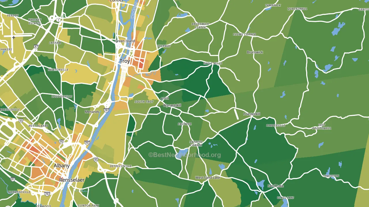 Rensselaer County, NY block-group voter-turnout map