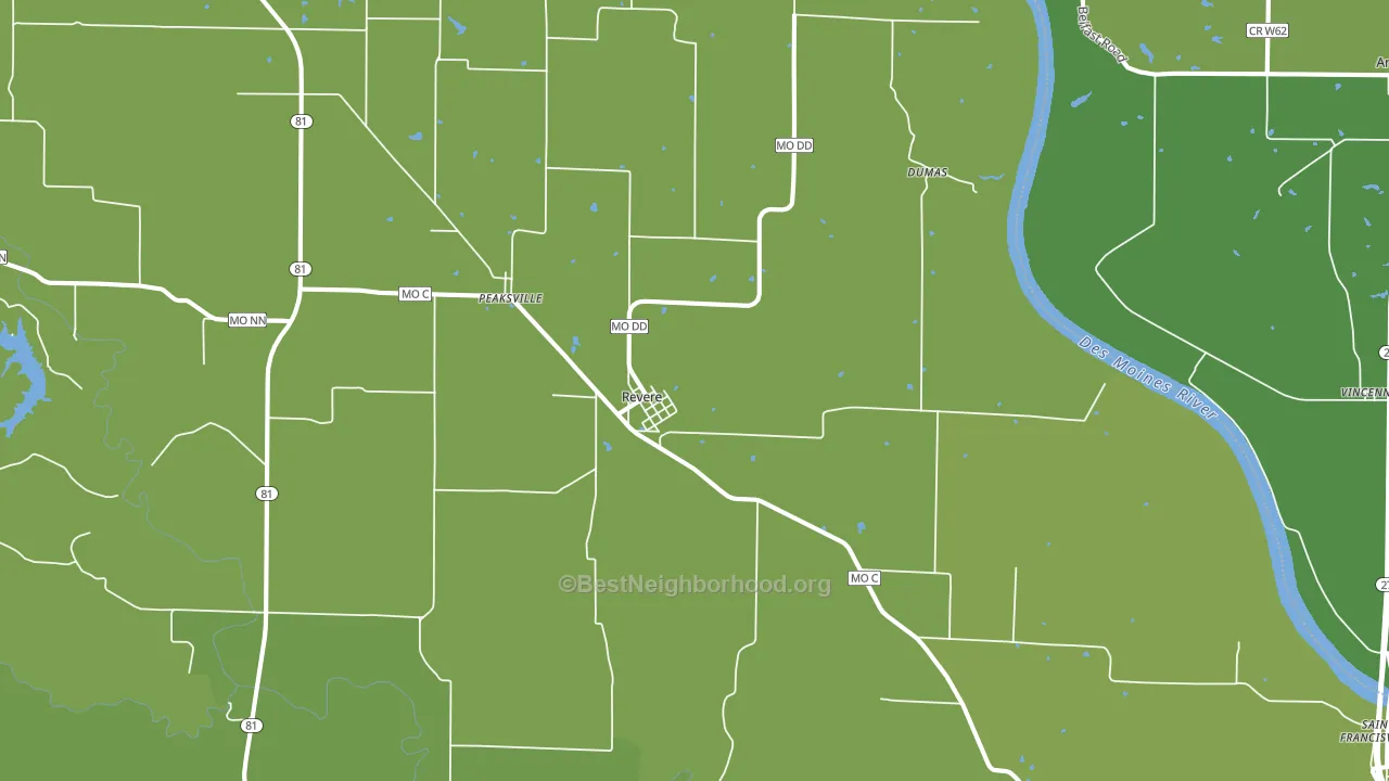 Revere, MO block-group voter-turnout map